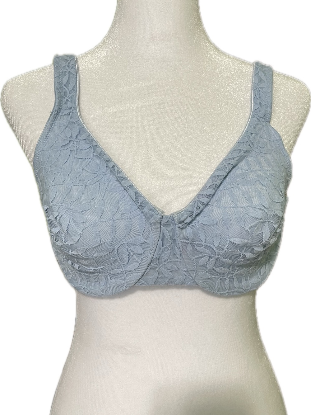 Olga Lace-Overlay Full Coverage Bra in Light Blue